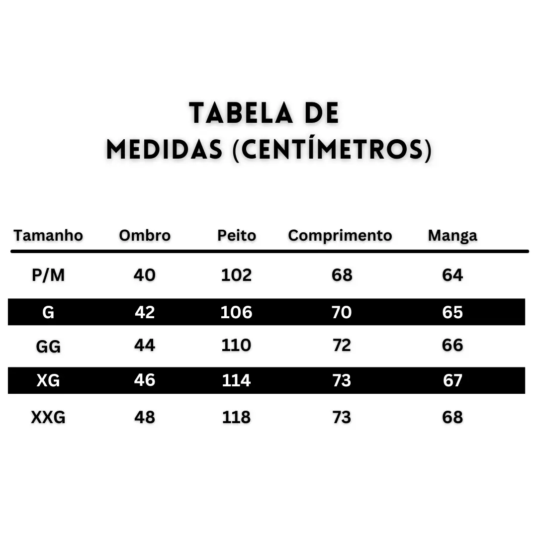 TABELA DE MEDIDAS VIRTUS STORE